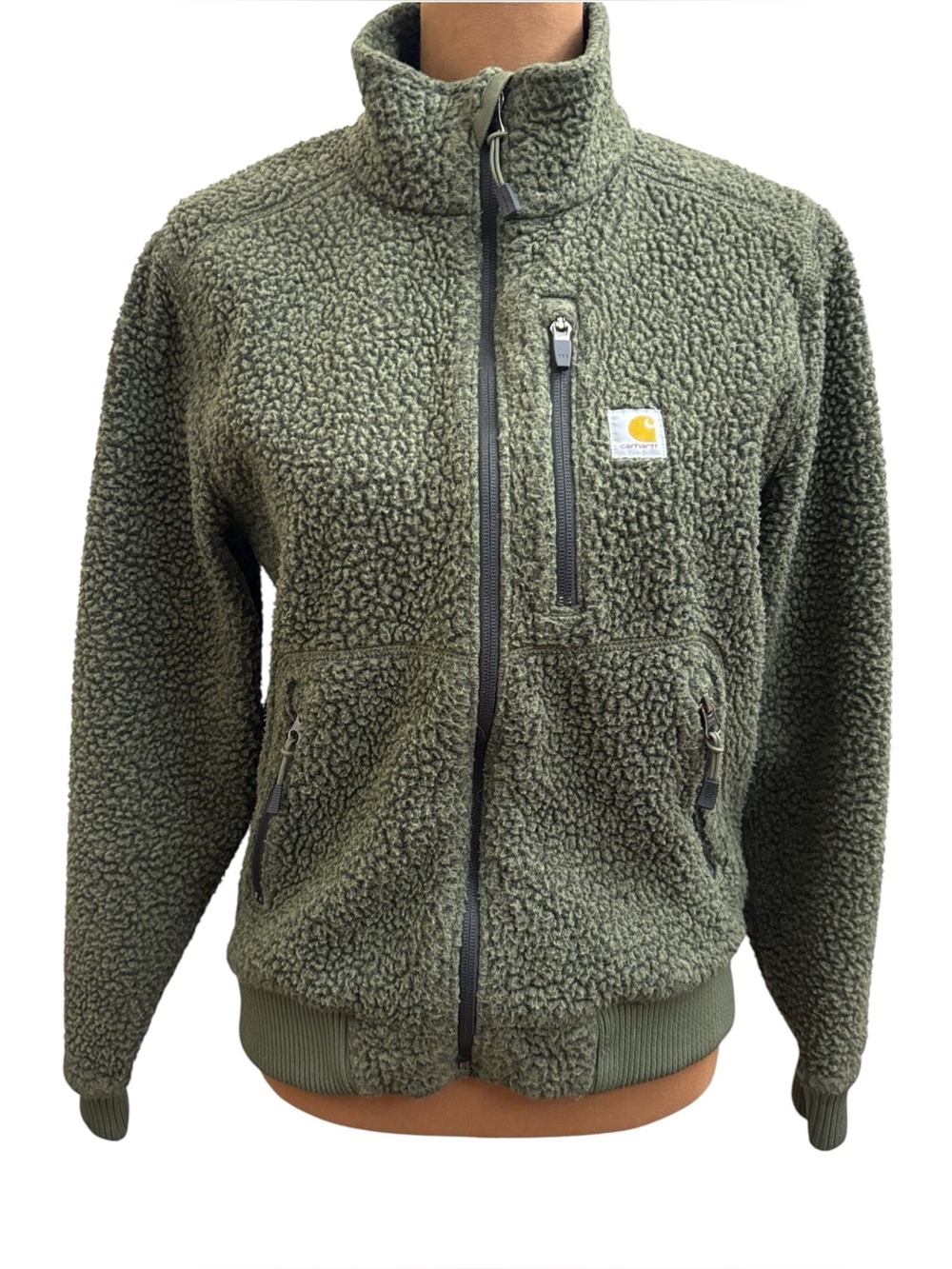 Carhartt Olive Green Relaxed High Pile Sherpa Fleece Full-Zip Jacket Size Small
